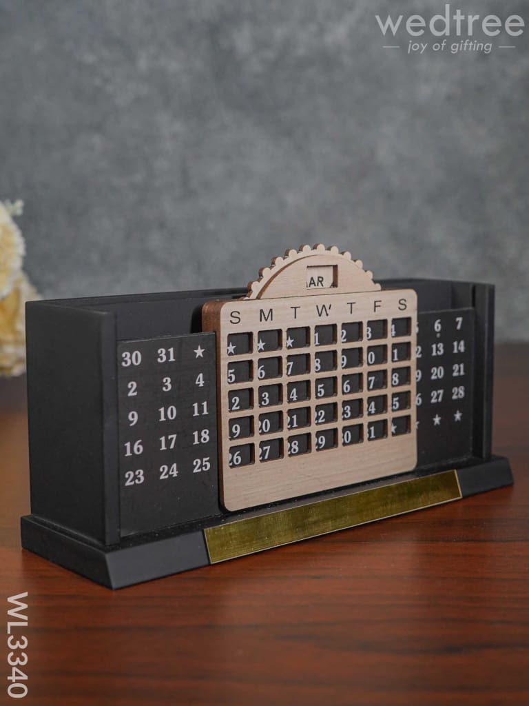 Black Matte Finish Pen Stand With Infinite Calender - Wl3340 Corporate Gifts