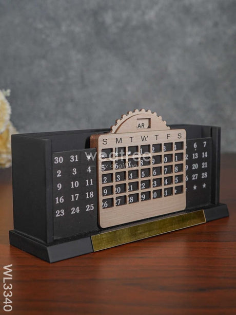 Black Matte Finish Pen Stand With Infinite Calender - Wl3340 Corporate Gifts