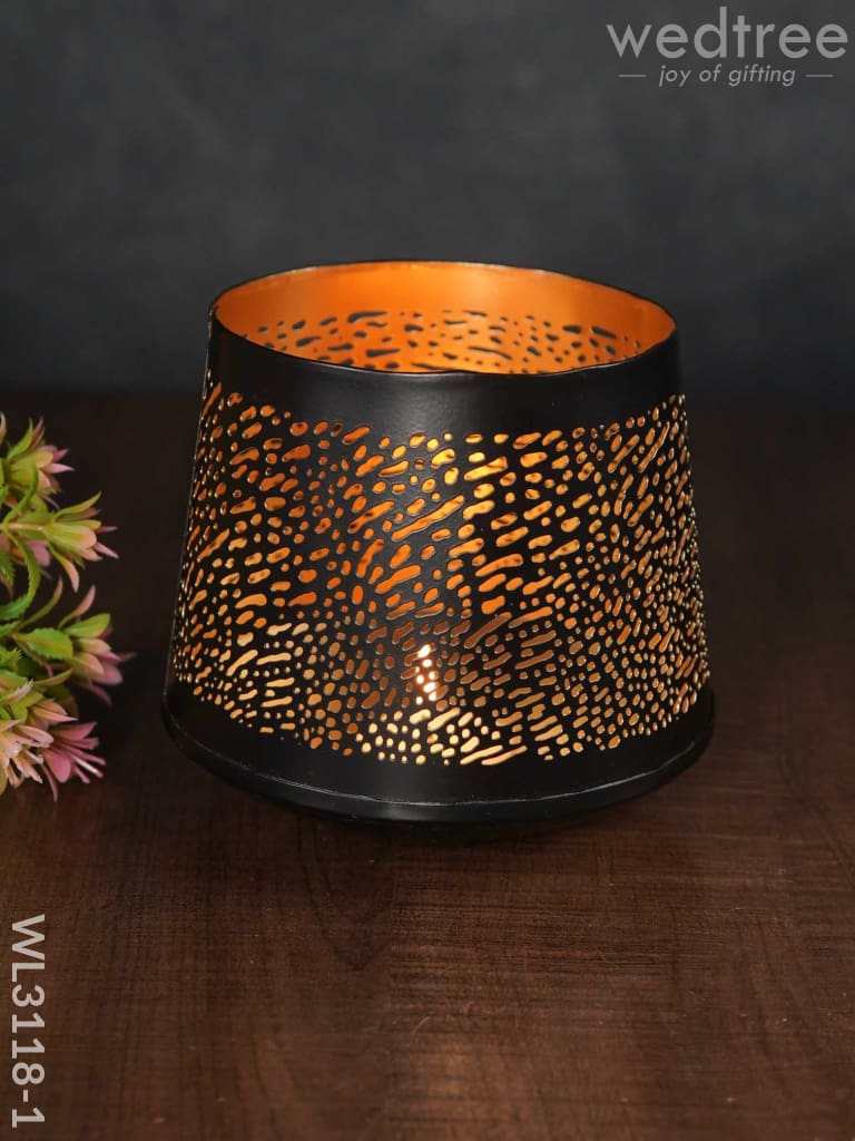 Black Matte Votive In Jhaali Pattern - Wl3118 Candles And Votives