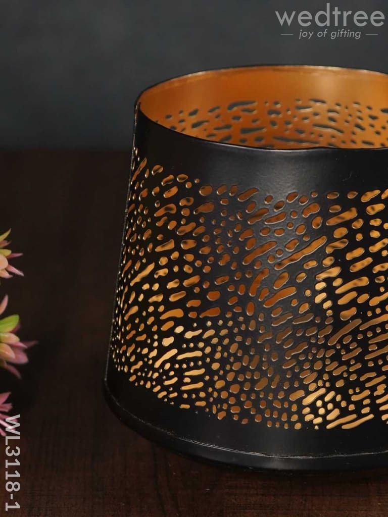 Black Matte Votive In Jhaali Pattern - Wl3118 Candles And Votives