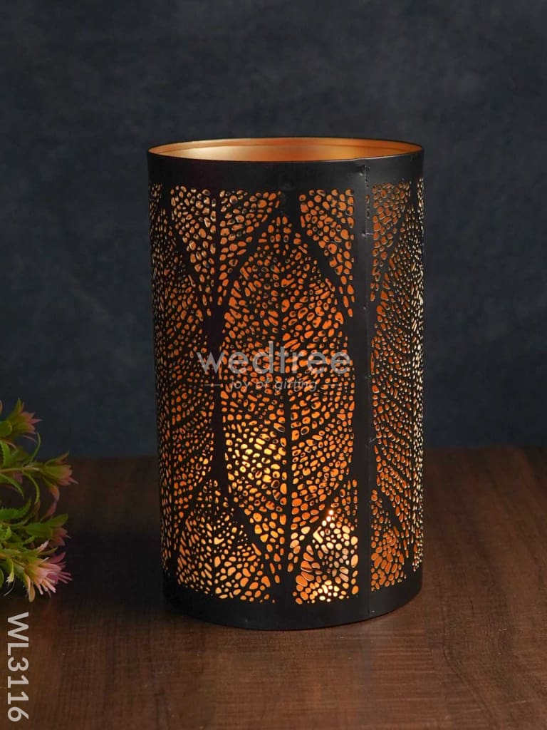 Black Matte Votive In Leaf Design Jhaali Pattern - Big Wl3116 Candles And Votives