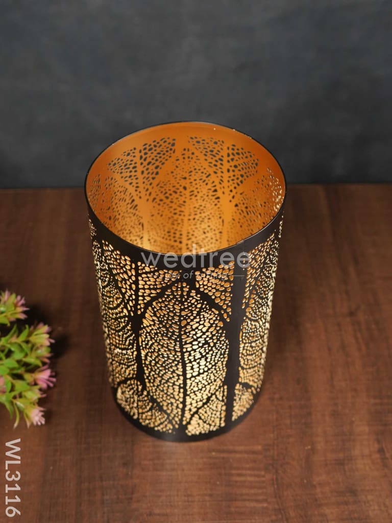 Black Matte Votive In Leaf Design Jhaali Pattern - Big Wl3116 Candles And Votives