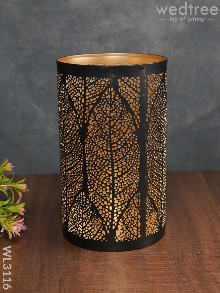 Black Matte Votive In Leaf Design Jhaali Pattern - Big Wl3116 Candles And Votives