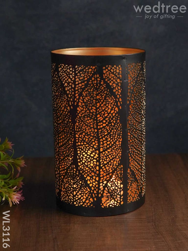 Black Matte Votive In Leaf Design Jhaali Pattern - Big Wl3116 Candles And Votives