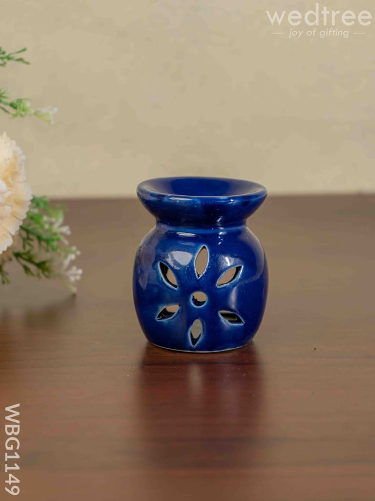 Blue Pottery Diffuser Candle Holder With Lavender Oil - Wbg1149 Home Decors