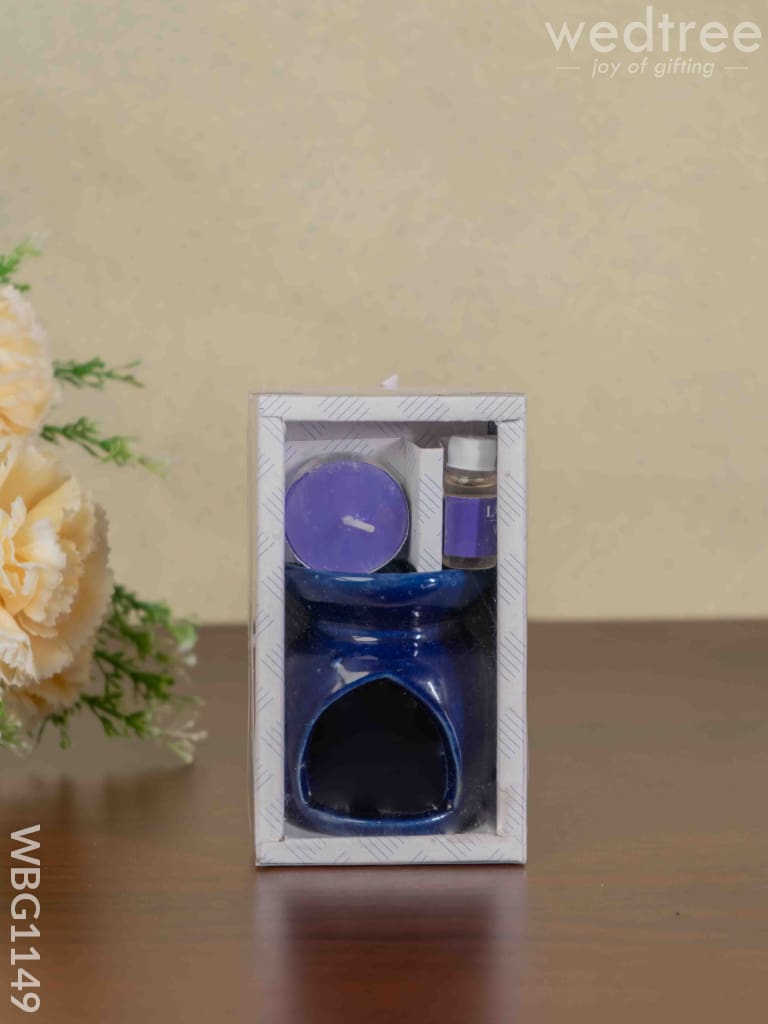 Blue Pottery Diffuser Candle Holder With Lavender Oil - Wbg1149 Home Decors