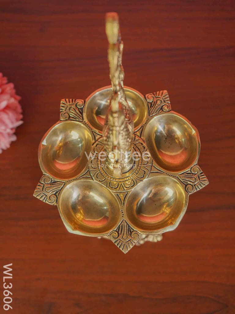 Brass Annapakshi 5 Face Diya With Tri-Stand - Wl3606