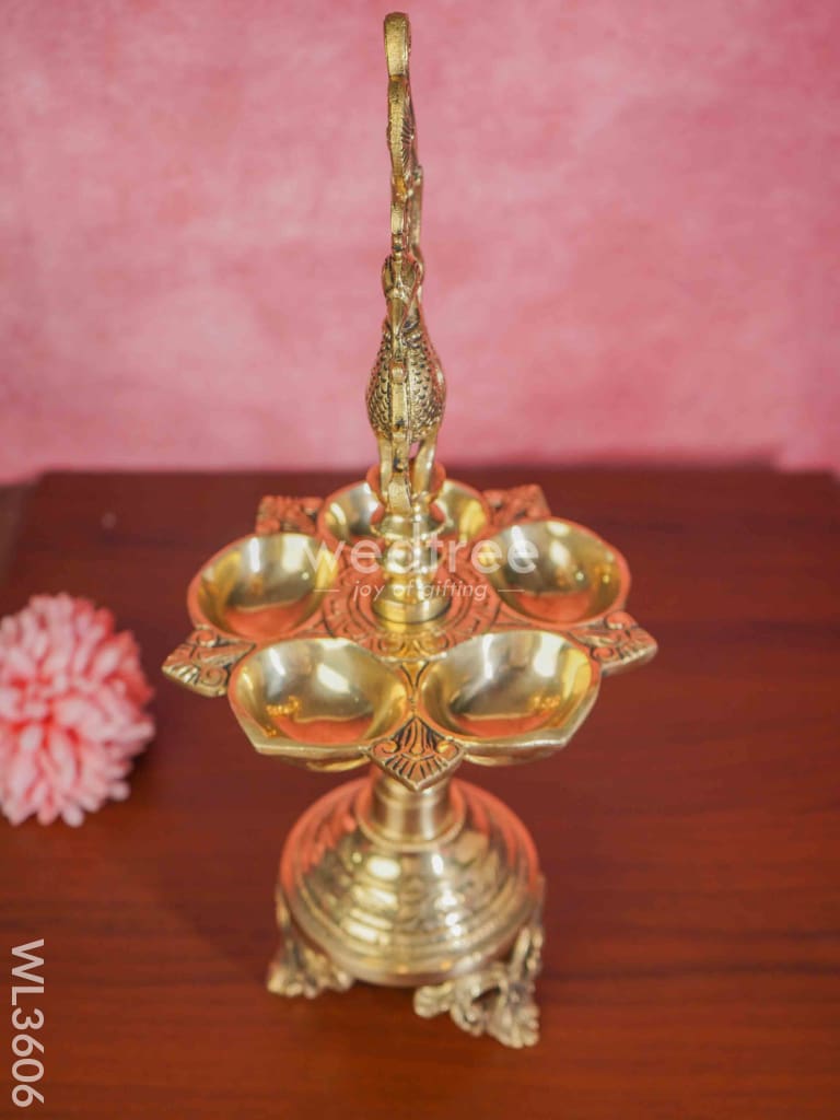 Brass Annapakshi 5 Face Diya With Tri-Stand - Wl3606