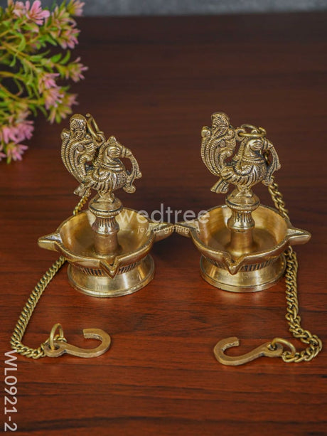 Brass Annapakshi Hanging 4 Face Diya (Set Of 2) - Black Antique Finish Wl0921-2