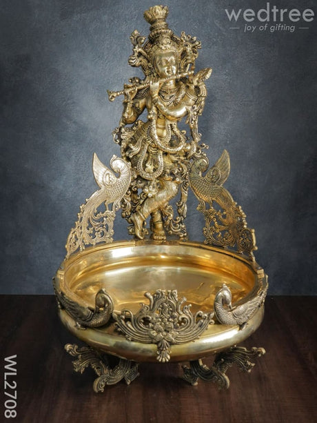 Brass Antique Krishna Urli - Wl2708