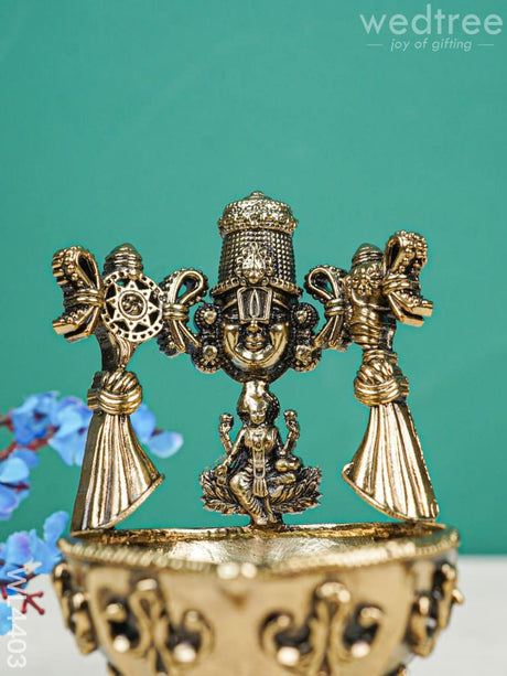 Brass Antique Tirupati Balaji And Goddess Lakshmi Diya - Wl4403