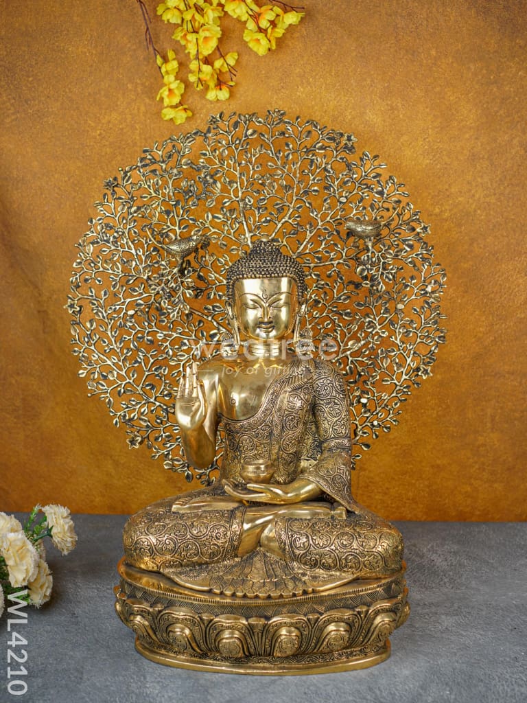 Brass Buddha With Kalpavriksha Tree - Wl4210 Decor