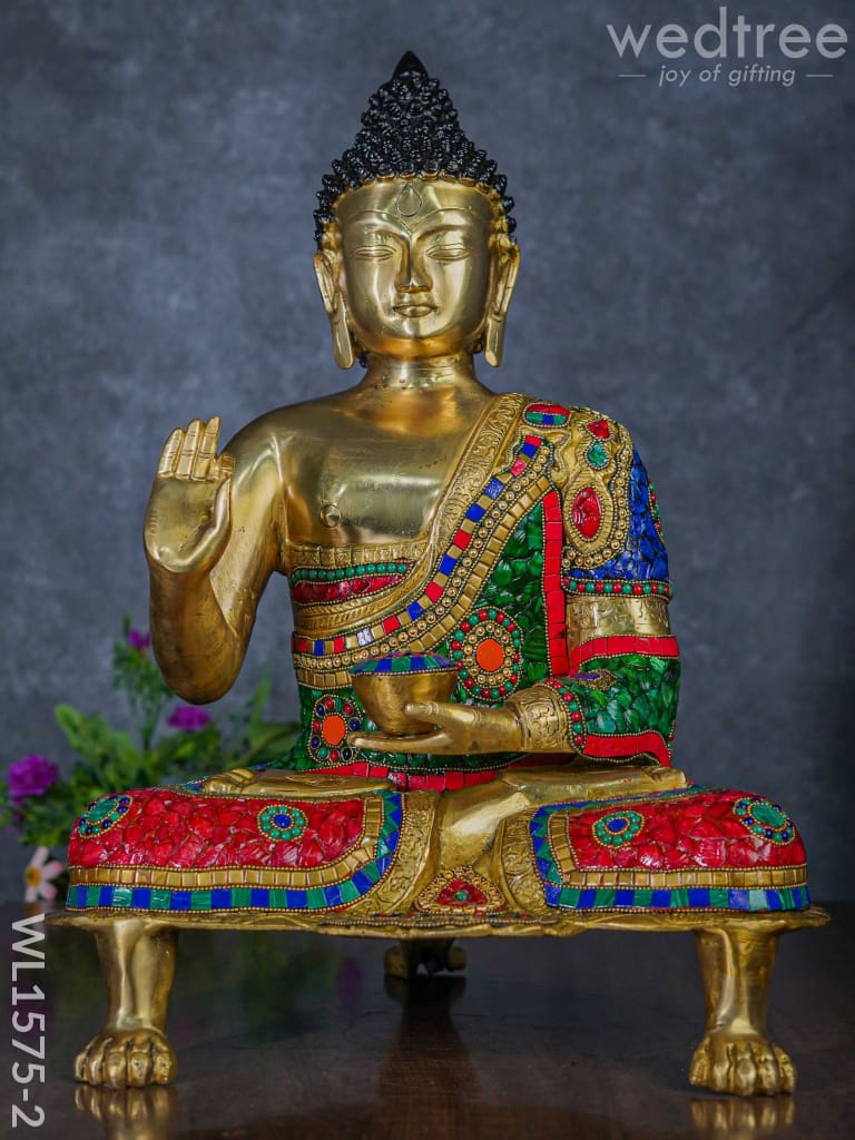 Brass Buddha With Stone Work - Wl1575 2 Figurines