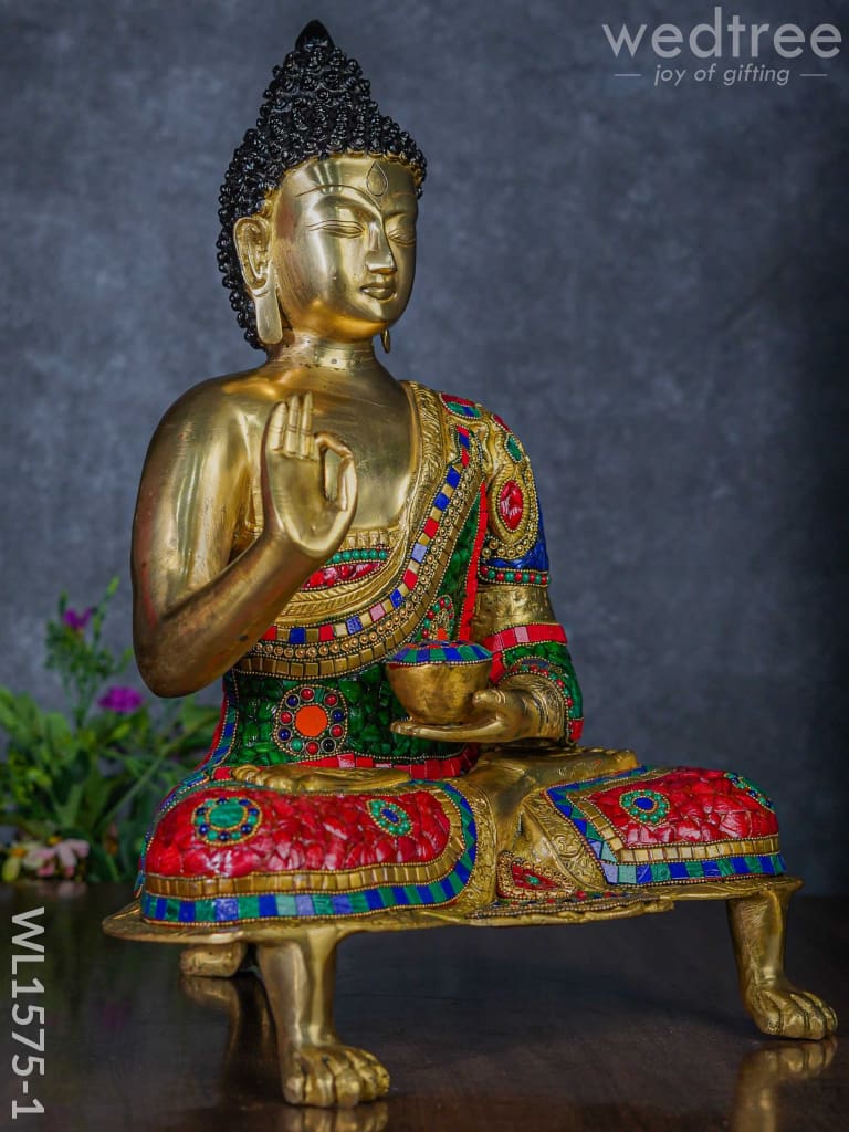 Brass Buddha With Stone Work - Wl1575 Figurines