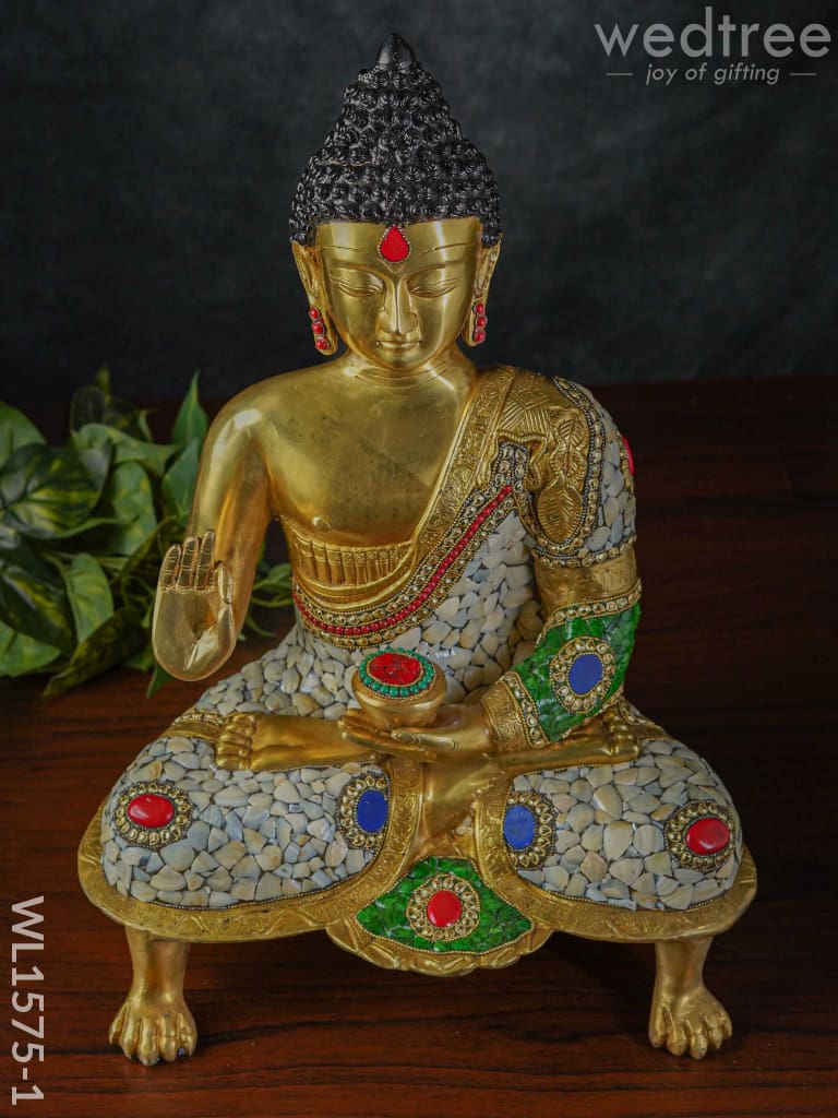 Brass Buddha With Stone Work - Wl1575 Figurines