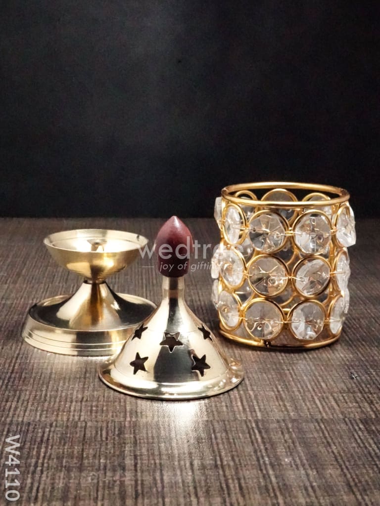 Brass Crystal Diya 1.5 Inch - W4110 Gifts