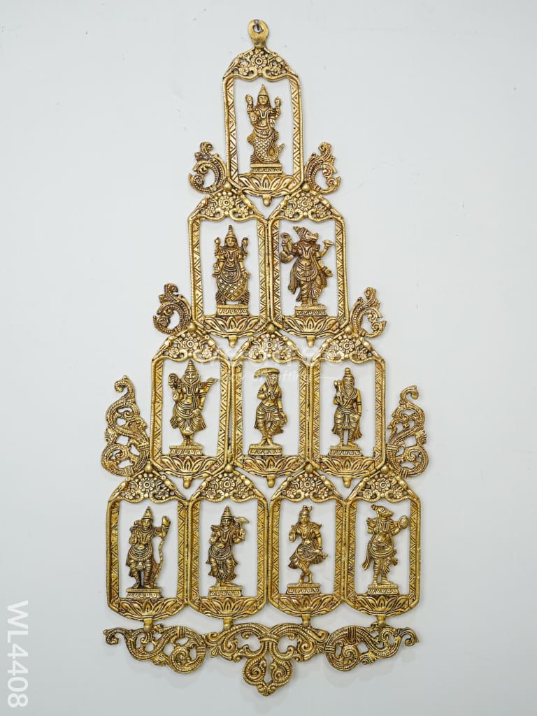 Brass Dasavathar Vertical Frame With Antique Finish - Wl4408 Wall Hanging