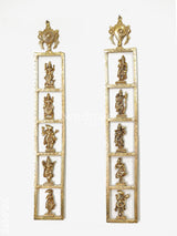 Brass Dasavatharam Vertical Frame With Shank Chakra - Set Of 2 Wl4492 Wall Hanging