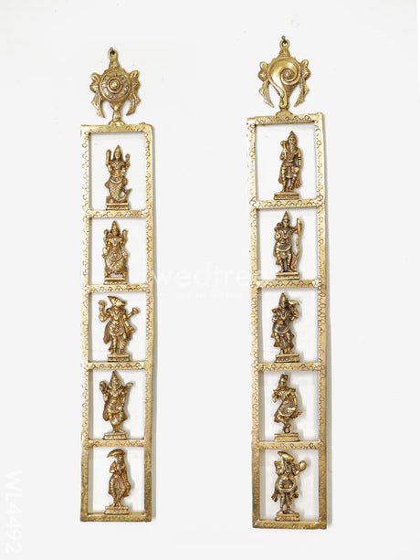 Brass Dasavatharam Vertical Frame With Shank Chakra - Set Of 2 Wl4492 Wall Hanging