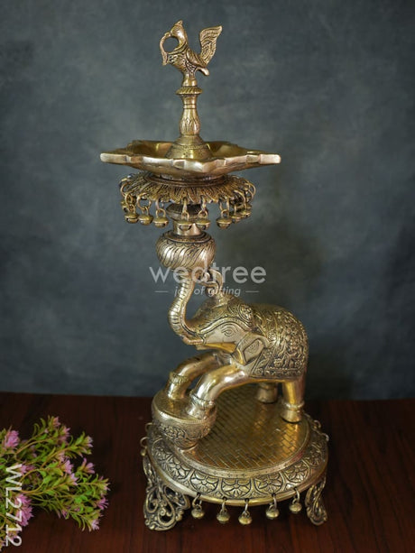 Brass Decorative Elephant 5 Face Diya With Bells - Wl2712