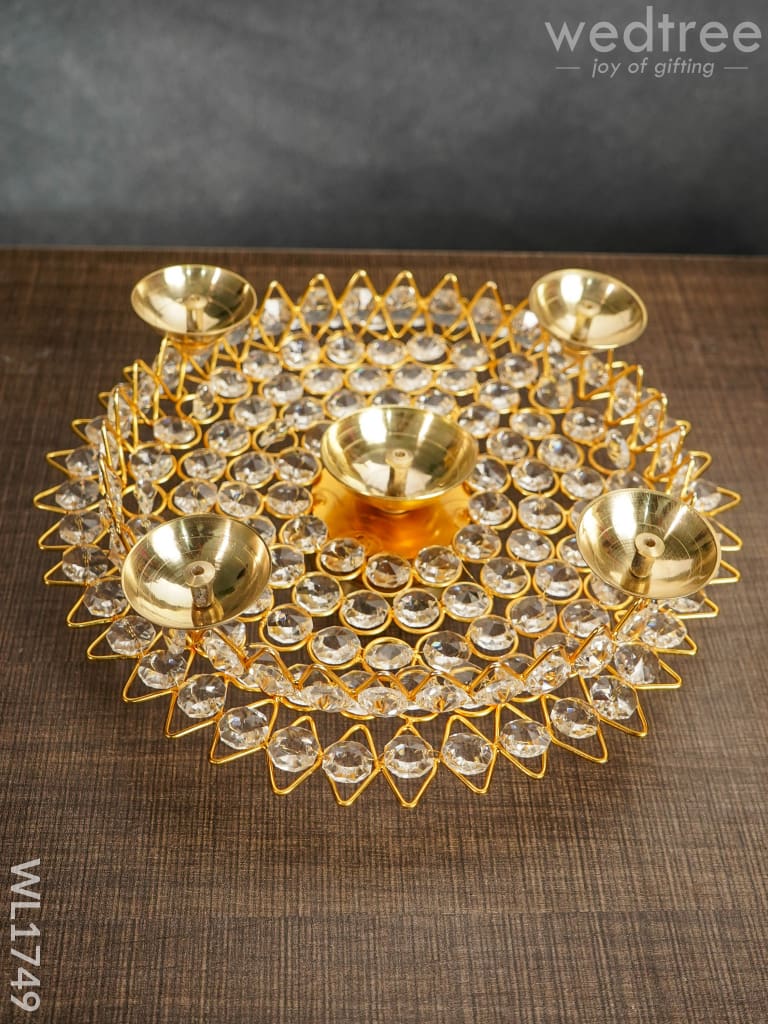 Decorative Lotus Leaf Shaped Crystal Diya - Wl1749 Gifts