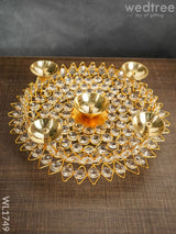 Decorative Lotus Leaf Shaped Crystal Diya - Wl1749 Gifts