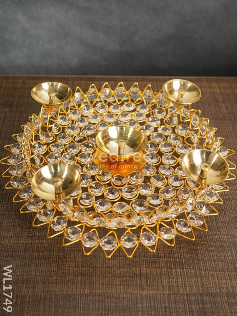 Decorative Lotus Leaf Shaped Crystal Diya - Wl1749 Gifts