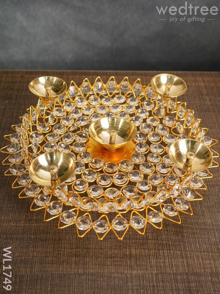 Decorative Lotus Leaf Shaped Crystal Diya - Wl1749 Gifts