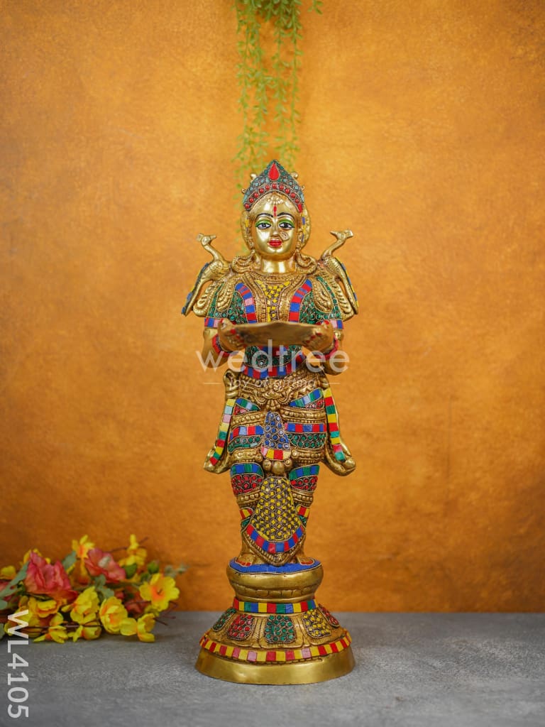 Brass Deep Lakshmi With Stone Work - Wl4105 Figurines