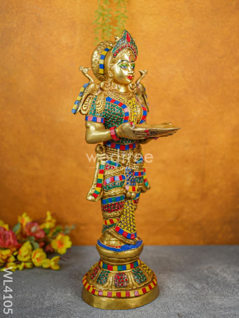 Brass Deep Lakshmi With Stone Work - Wl4105 Figurines