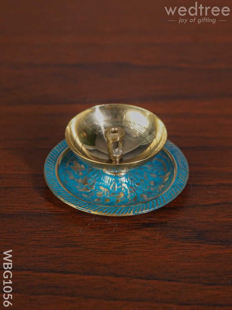 Brass Diya With Coloured Base - Wbg1056 Diyas