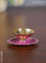 Brass Diya With Coloured Base - Wbg1056 Diyas