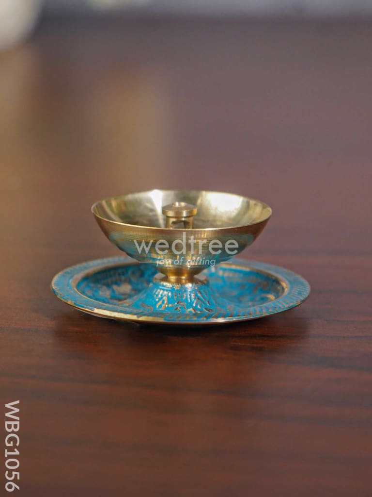 Brass Diya With Coloured Base - Wbg1056 Diyas