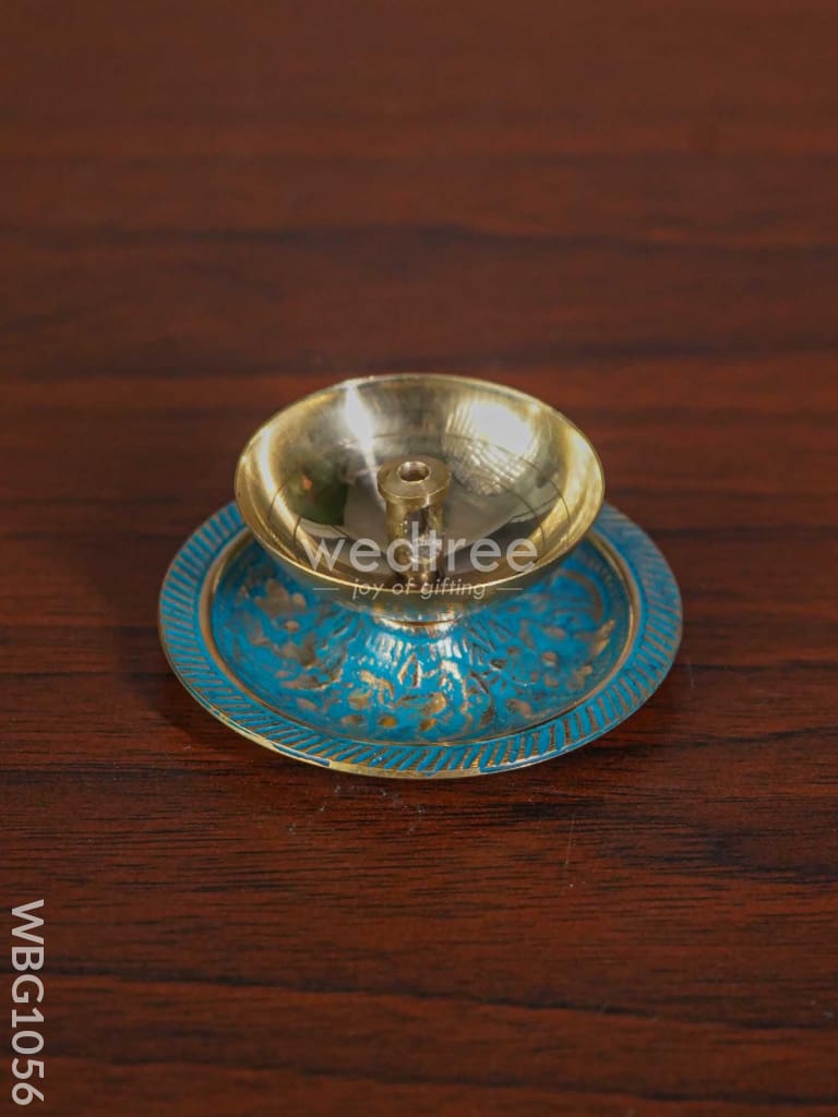 Brass Diya With Coloured Base - Wbg1056 Diyas