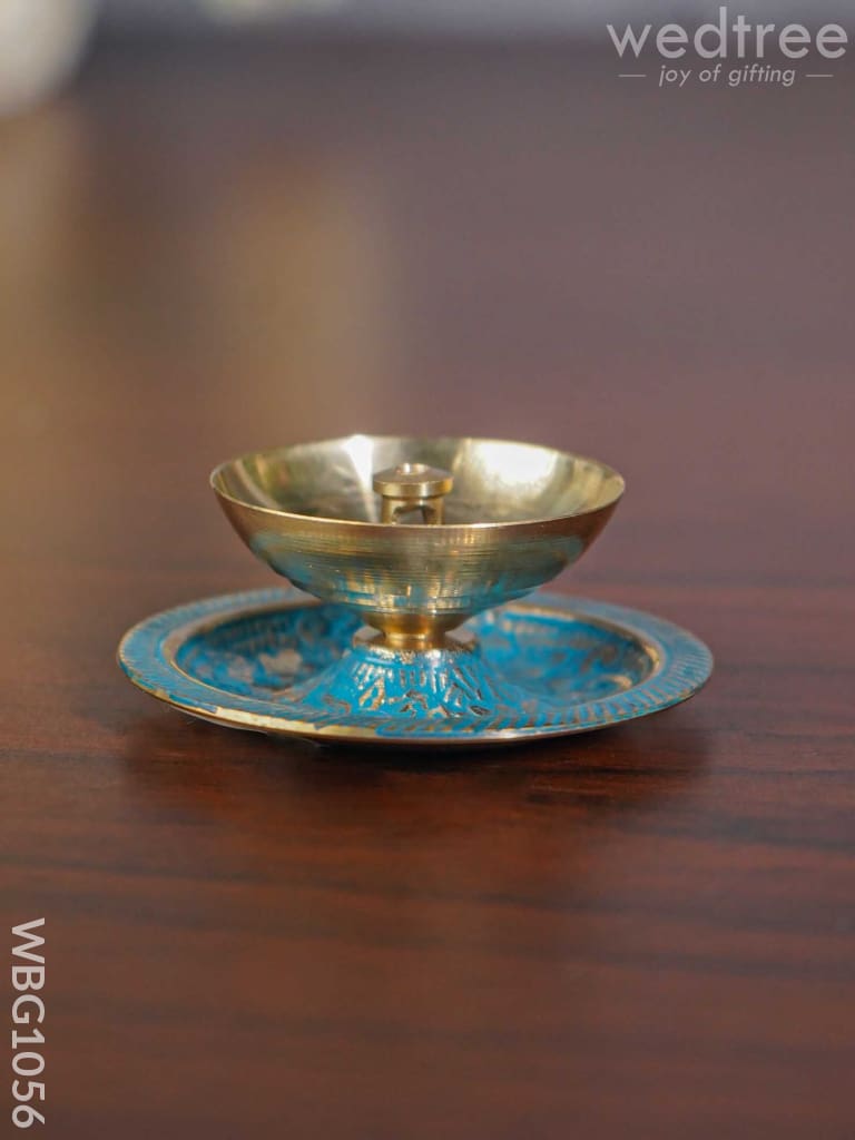 Brass Diya With Coloured Base - Wbg1056 Diyas