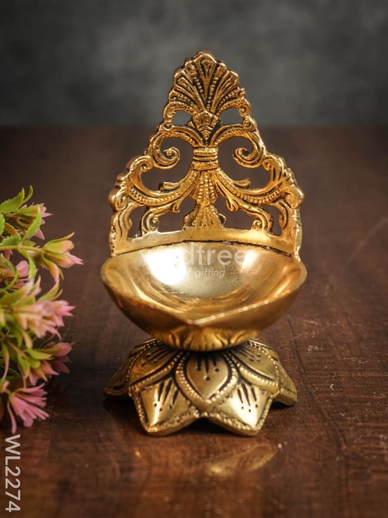 Brass Diya With Lotus Base - Wl2274