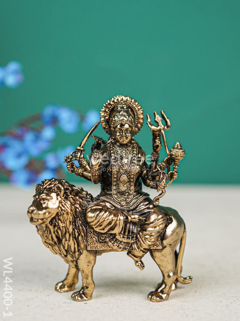 Brass Antique Durga Maa With Lion Idol - Wl4400 3 Inch Figurines