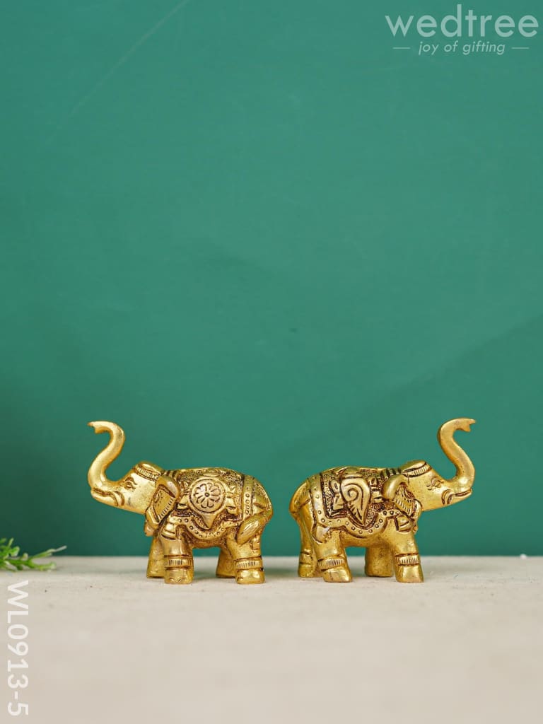 Brass Elephant (Set Of 2) - Gold Antique Finish Wl0913-5 Figurines