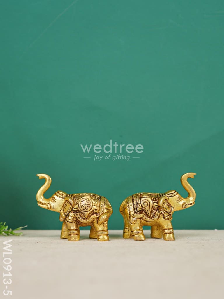 Brass Elephant (Set Of 2) - Gold Antique Finish Wl0913-5 Figurines