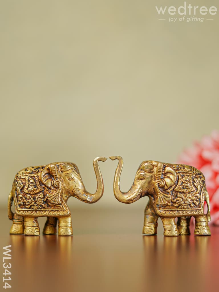 Brass Elephant - Set Of 2 Wl3414 Figurines