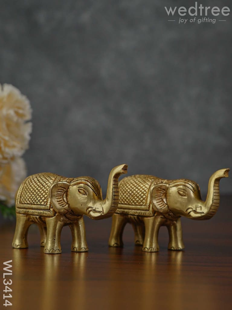 Brass Elephant - Set Of 2 Wl3414 Figurines