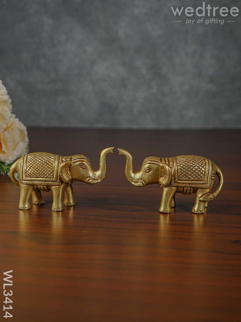 Brass Elephant - Set Of 2 Wl3414 Figurines