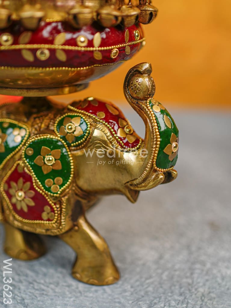 Brass Elephant Urli With Meenakari Finish - Wl3623