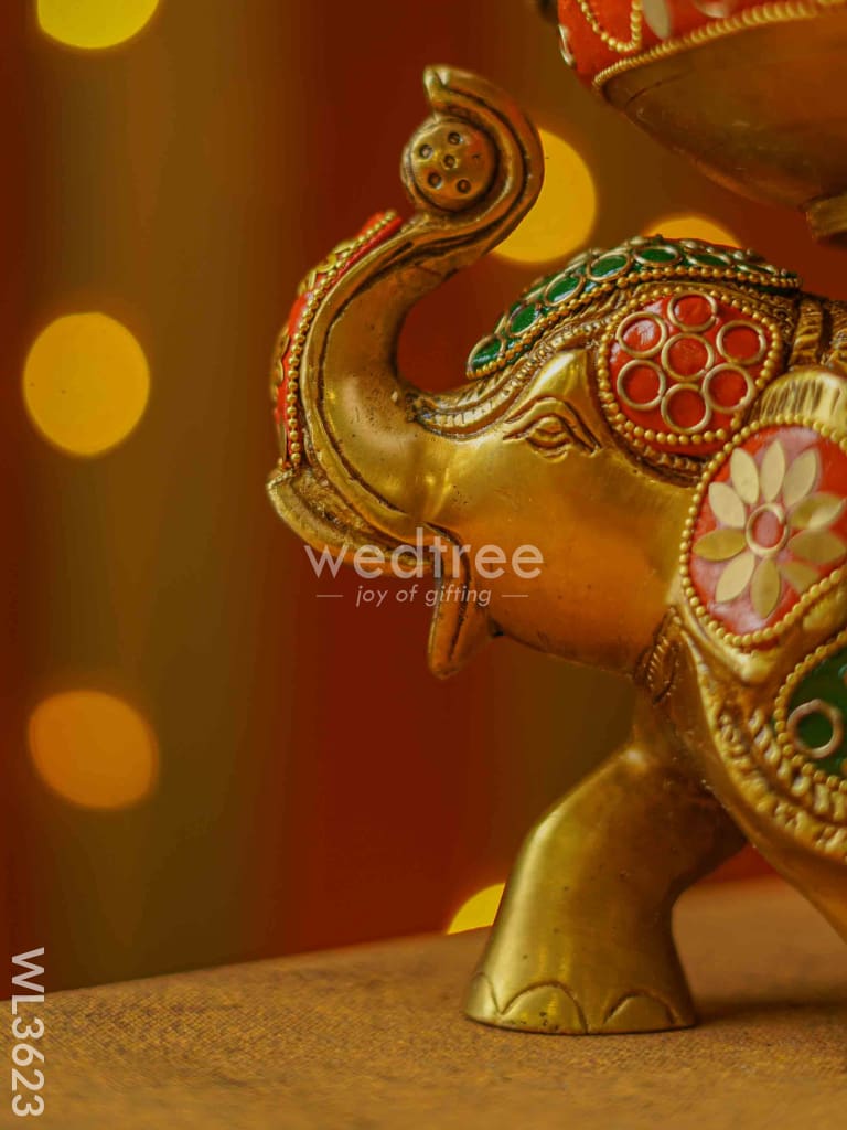 Brass Elephant Urli With Meenakari Finish - Wl3623