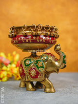 Brass Elephant Urli With Meenakari Finish - Wl3623