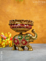 Brass Elephant Urli With Meenakari Finish - Wl3623