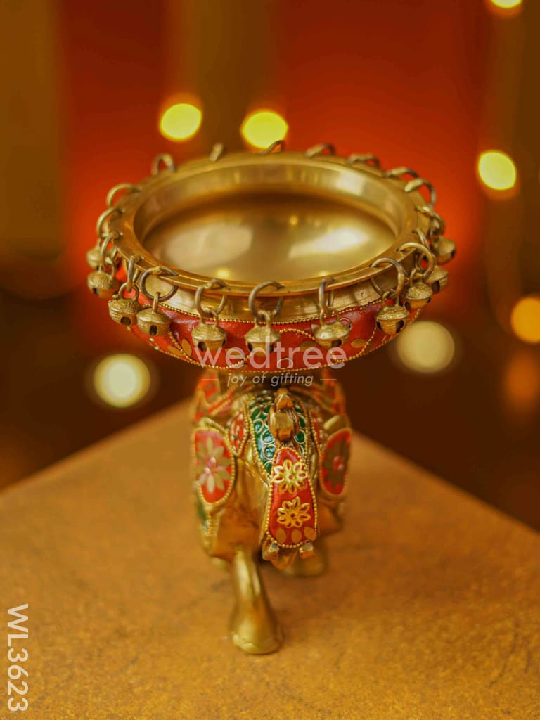 Brass Elephant Urli With Meenakari Finish - Wl3623