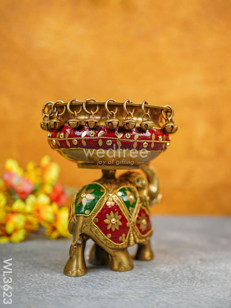 Brass Elephant Urli With Meenakari Finish - Wl3623