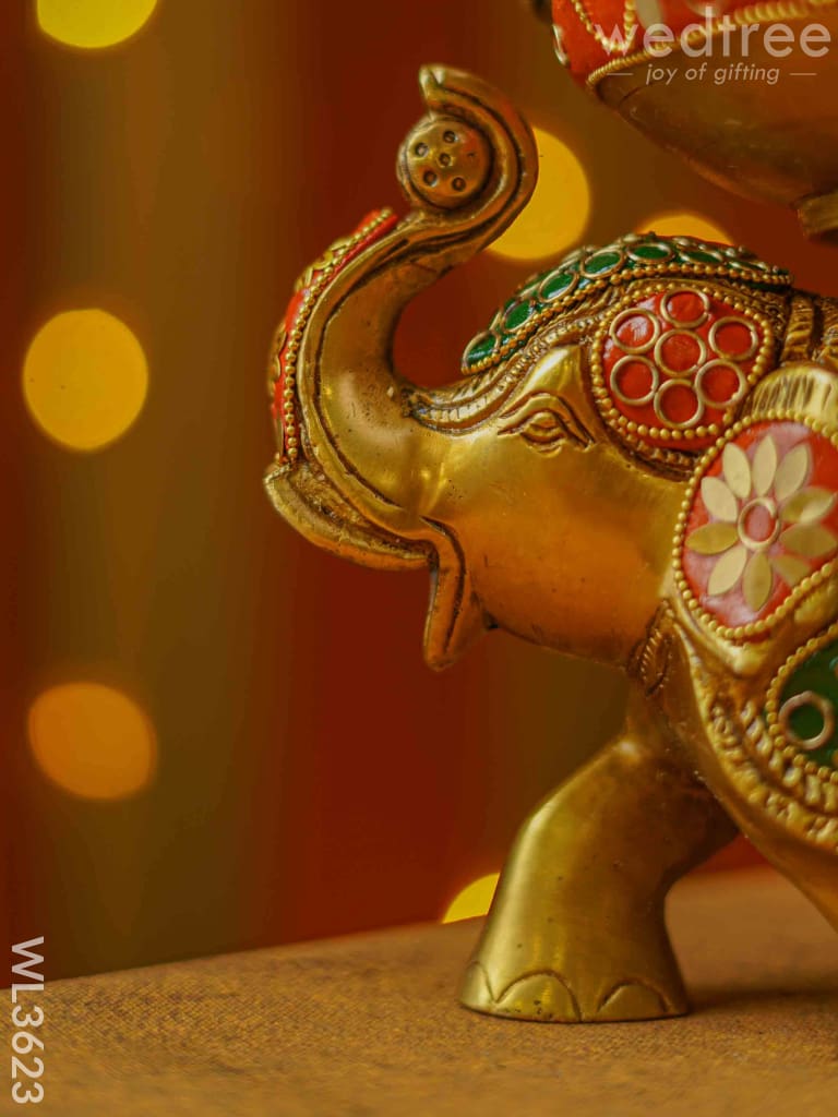 Brass Elephant Urli With Meenakari Finish - Wl3623