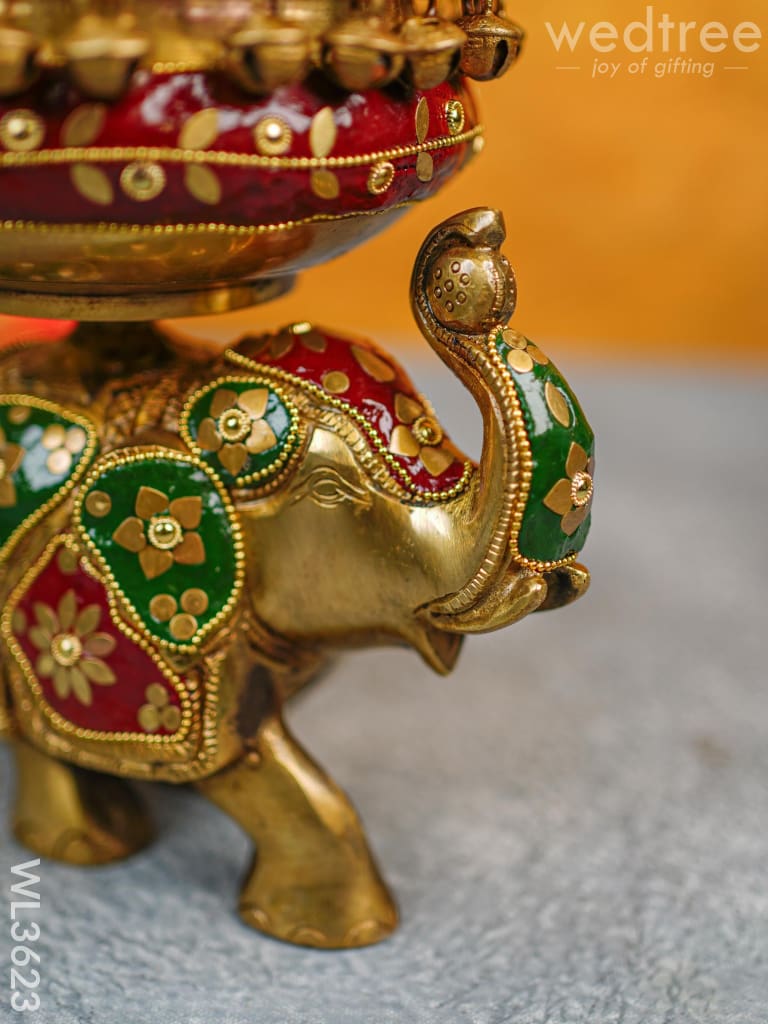 Brass Elephant Urli With Meenakari Finish - Wl3623